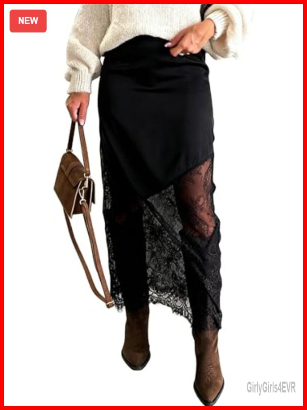 Satin Lace Patchwork High Waist A-Line Maxi Skirt